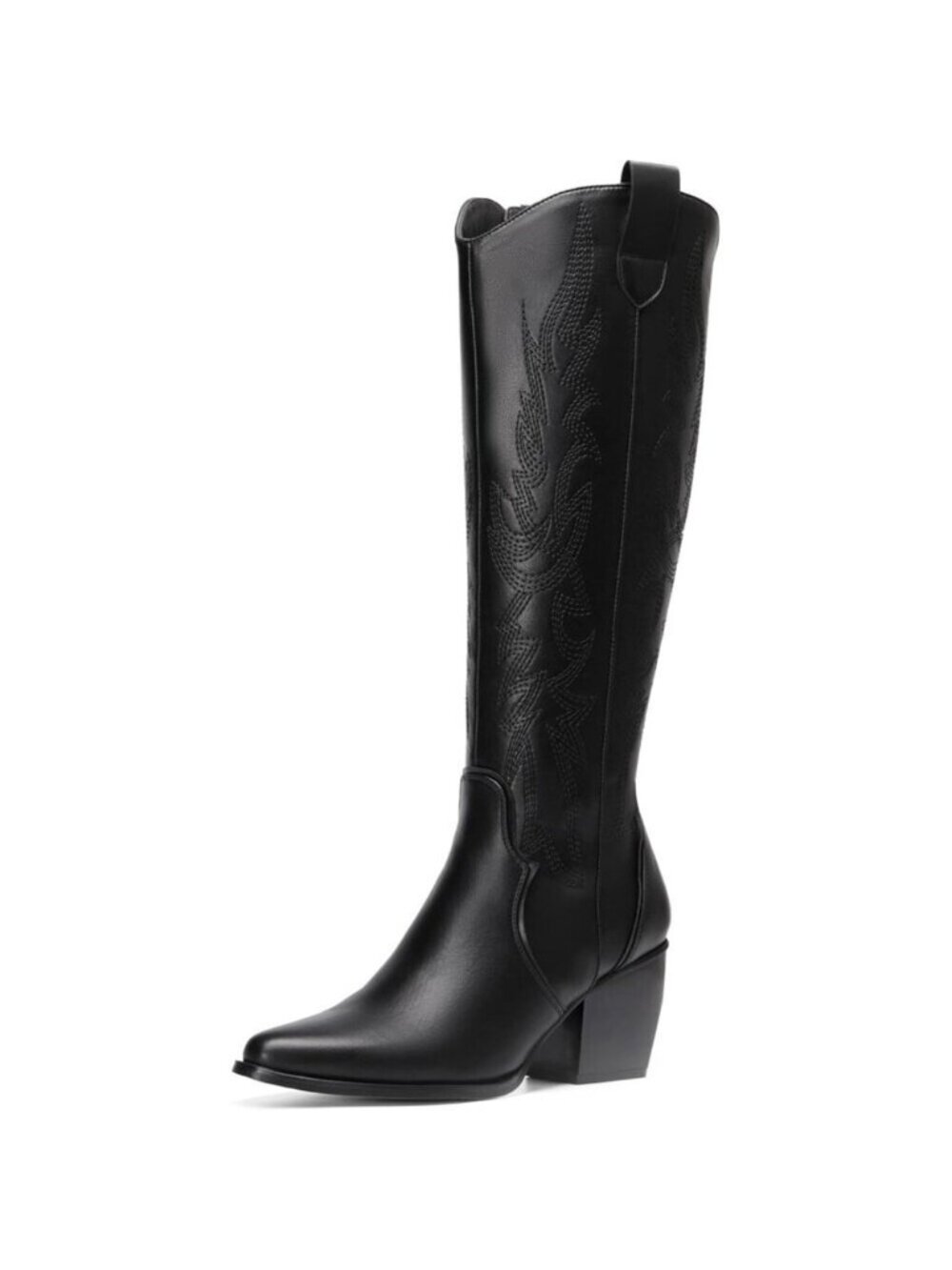 DREAM PAIRS Womens Black Cowboy Boots Wide Calf Knee High Boots Ladies